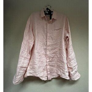 Celio Women's Size 15 Long Sleeve Shirt Button Down Lightweight Top Linen Pink